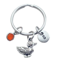 animal duck keychains creative initial letter monogram birthstone keyrings fashion jewelry women gifts pendants