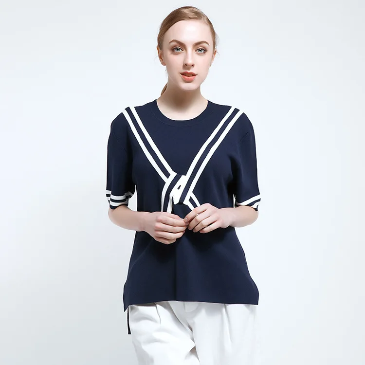 

2021 Весна и лето новый женский шерстяной свитер матовый гиперболический в клетку круглый вырез с пятью точками рукав свободный пуловер для ж...