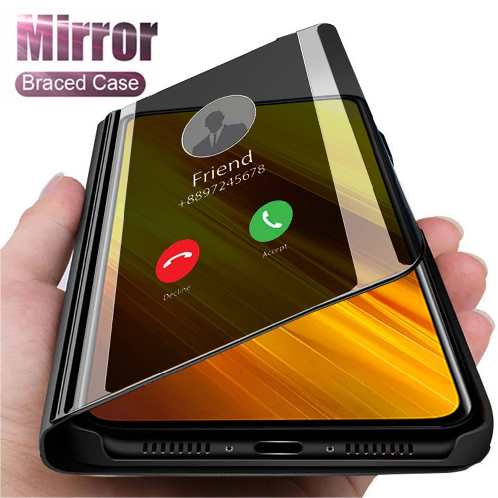 

For Xiaomi Poco X3 NFC F3 F2 X3 Pro M3 Mirror Flip Cases mi 10T 9 lite redmi 7 8A 9A 9C Cover on Redmi Note 9s 8T 7 8 9 Pro Case