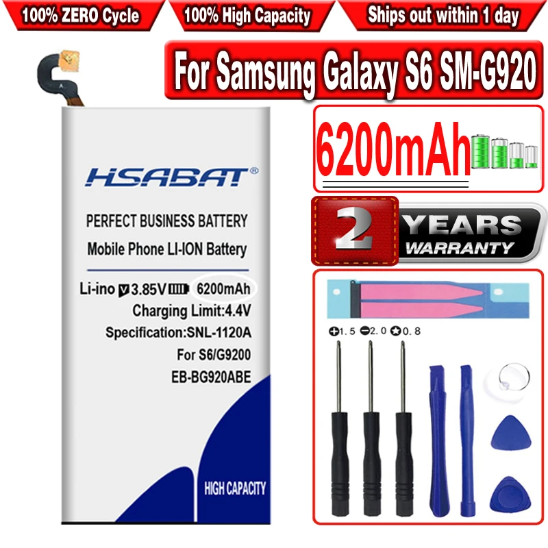 Аккумулятор HSABAT 6200 мА · ч для Samsung Galaxy S6 SM-G920 G9200 G920f G920i G920A G9208 G9209 G920 G920V G920T G920P EB-BG920ABE