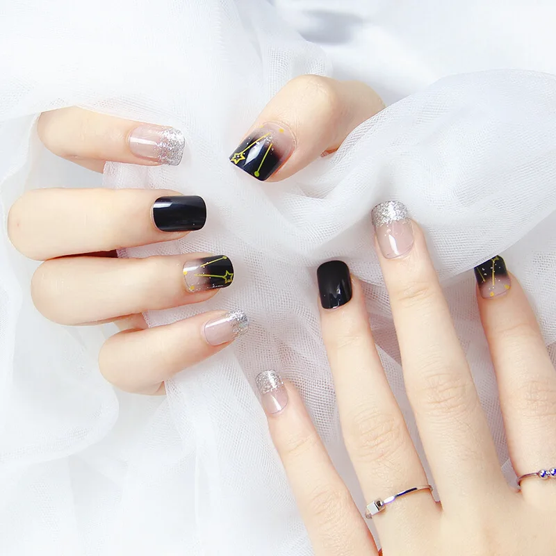 

2021 носимые съемные Звездные Инструменты для красоты ногтей женские сексуальные блестящие накладные ногти для девушек милые черные градиен...