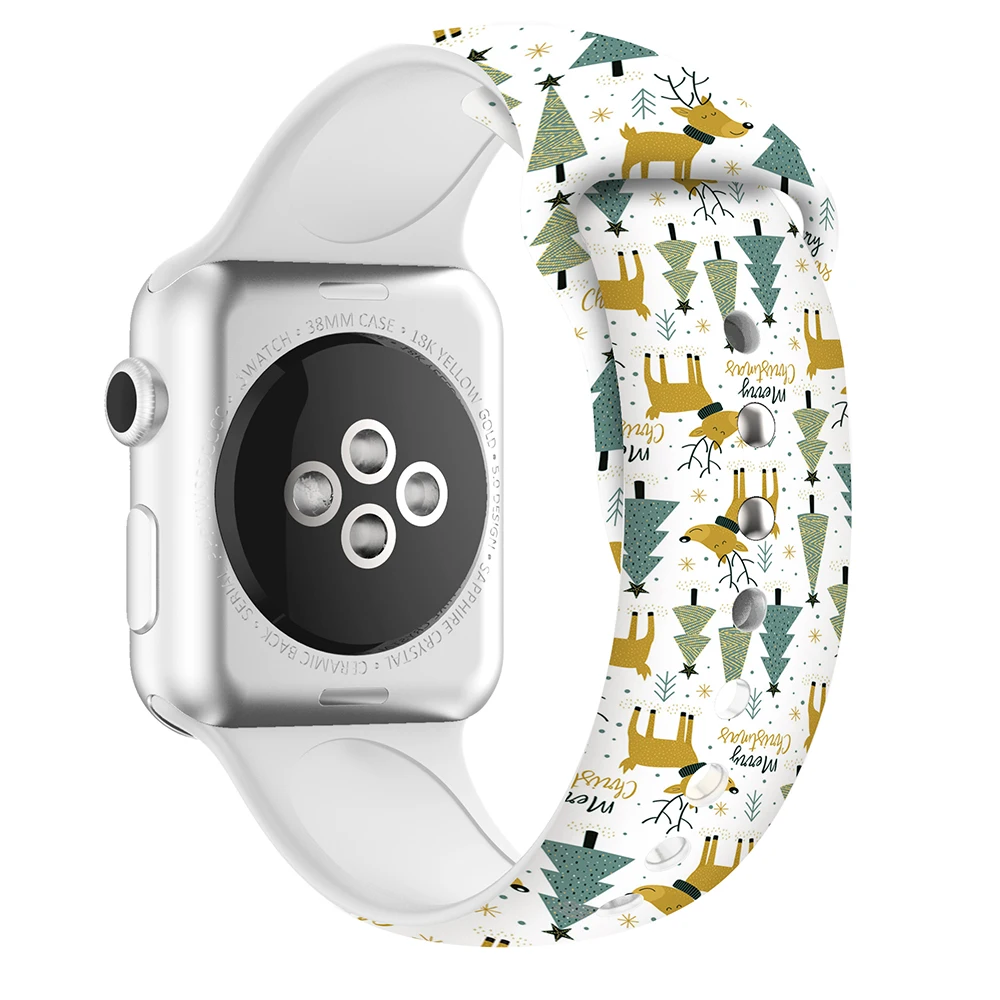 Рождественский силиконовый ремешок для Apple Watch 44 мм 40 спортивный браслет