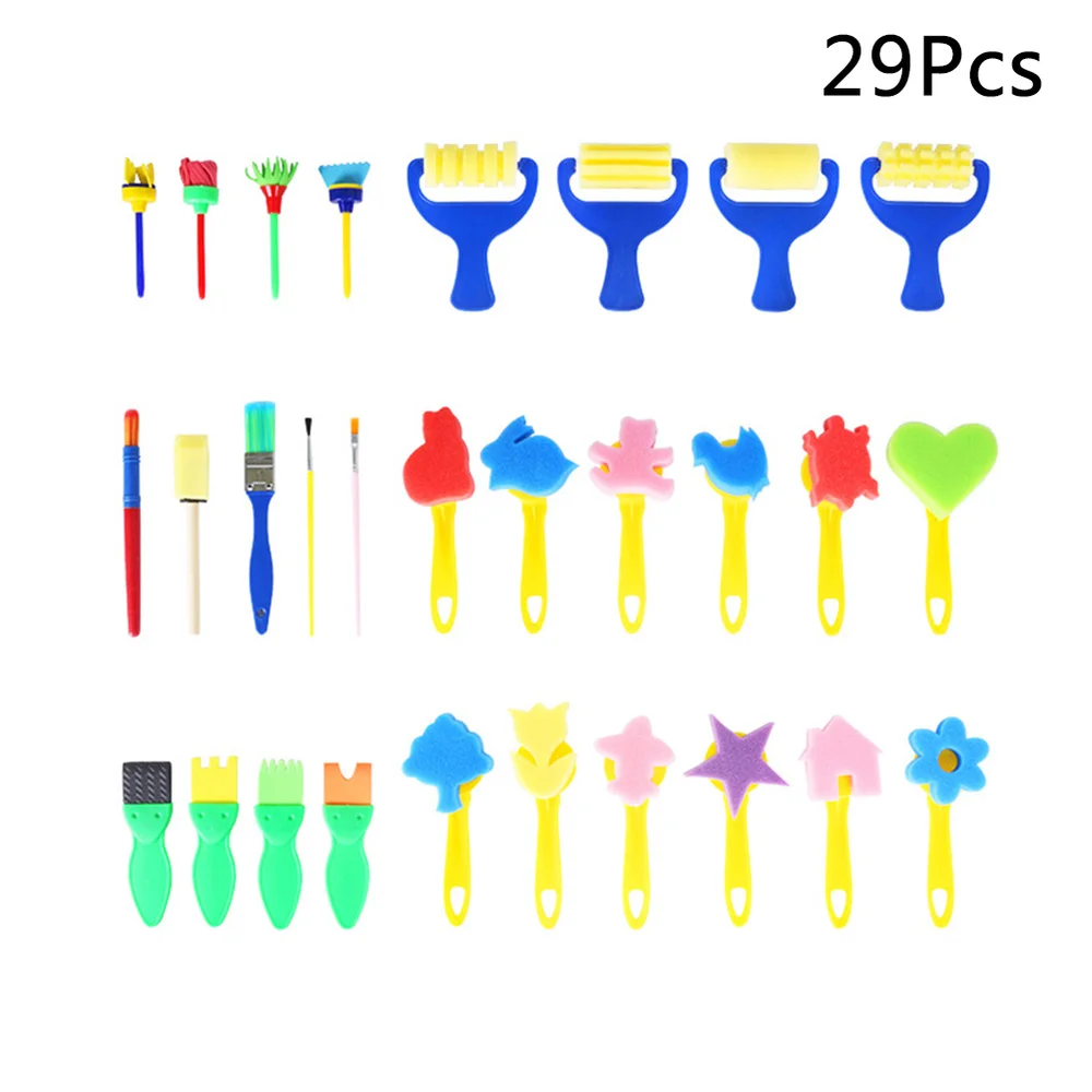 

29pcs Painting Sponge Brushes EVA Set Creative Stamp DIY Art Painting Brush Tools for Kids Children Drawing(Random Color)