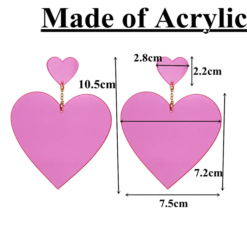 Серьги-подвески в стиле панк неоновые красные розовые форме сердца с