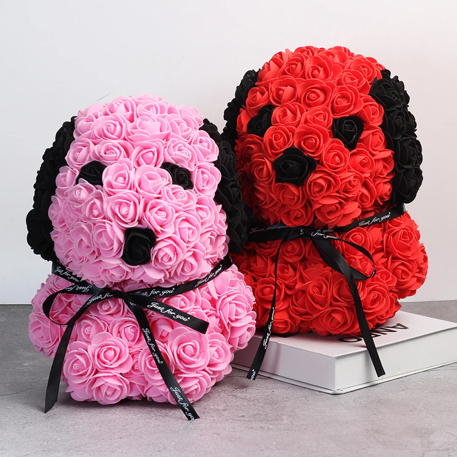 

Dropshipping 25cm Teddy Rose dog Artificial Flower Rose of dog Christmas Decoration for Home Valentines Women Mother 's Gifts