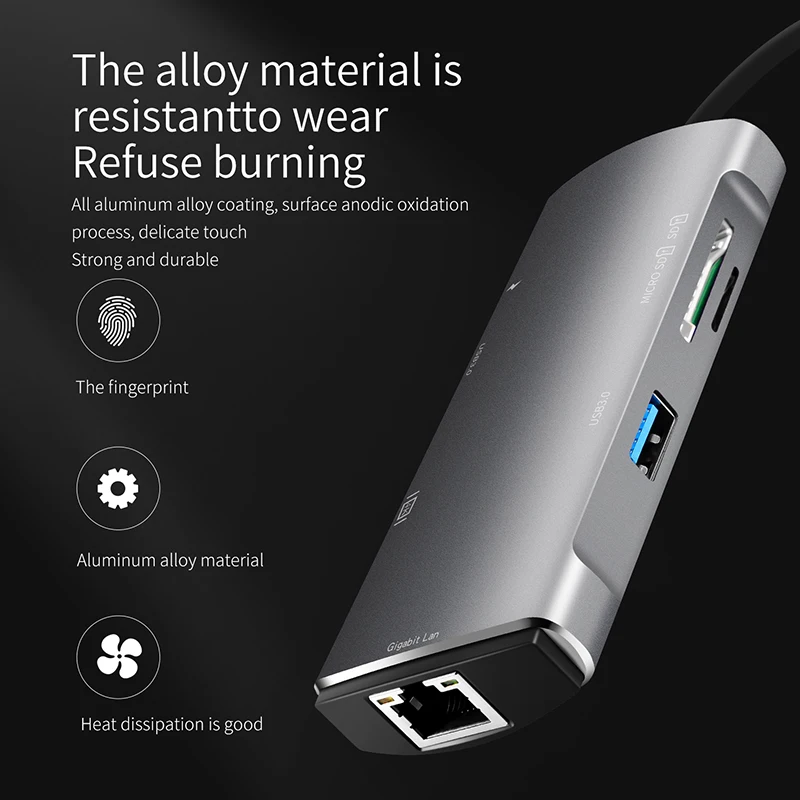

7-в-1 многопортовый концентратор Type-C на USB 3,0 HDMI устройство для чтения карт SD TF Ethernet адаптер VDX99