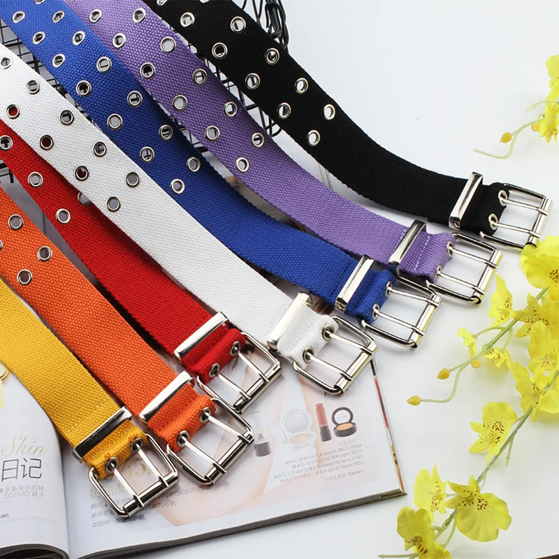 

Women Canvas Belt Fashion Double Row Perforated Belt Casual Extended Weave Waistband With Jeans Waist Strap