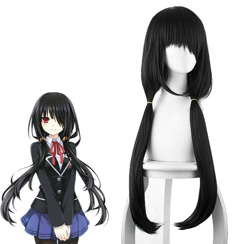 

Dating battle Ⅲ akizaki crazy three black double ponytail Cosplay Anime Wig