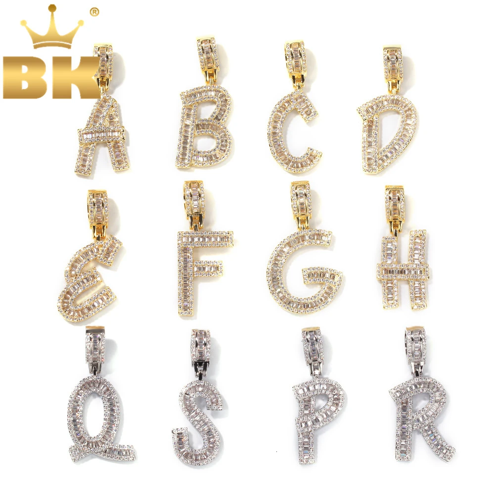 

THE BLING KING Single Baguette Letter Pendant Necklace English Initial Letters Fashion Iced Cubic Zirconia Hiphop Jewelry