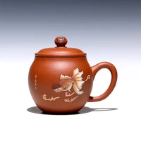 not as well joy pot %e3%80%91 yixing purple sand cup chuliqiang all hand down slope mud mud painting cover cup of goldfish