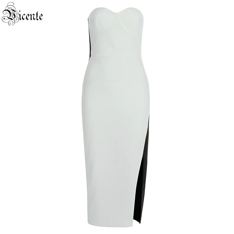 

VC Women's Dress Celebrity Party Cocktail Dress Color Matching Design Tube Top Bandage Mid-length Dress