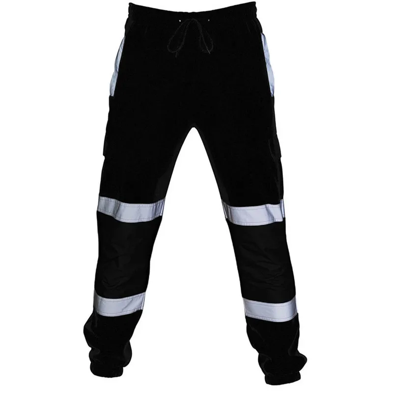 Черный Мужские безопасные спортивные штаны Hi Viz Vis, рабочие флисовые штаны для бега, брюки для бега, рабочие флисовые штаны для бега - Цвет: Черный