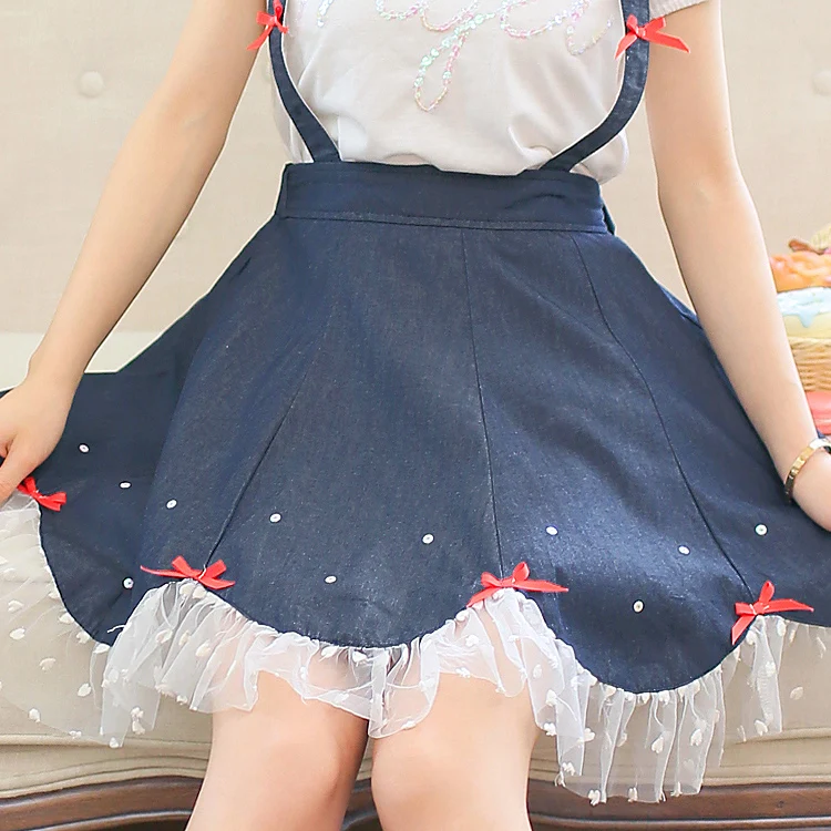 

2019 Mesh Jean strap skirt BOW STRAP removable skirt