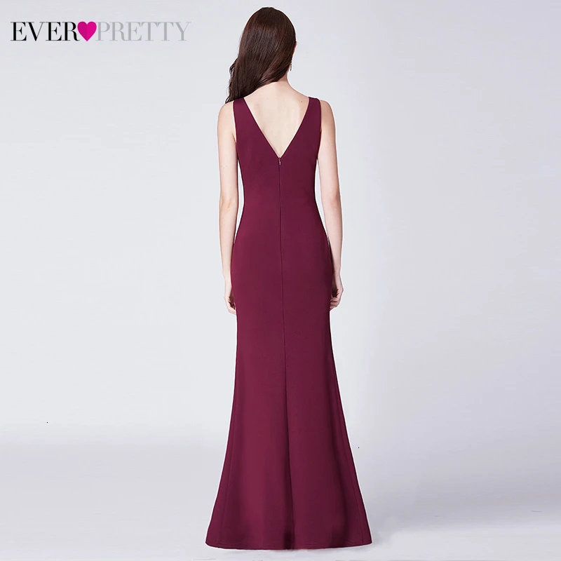 Ever Pretty Выпускные платья Burgundy трапециевидной формы с двойным v-образным вырезом безрукавный с Боковым Разрезом элегантные вечерние платья Laurea Robe Adolescente