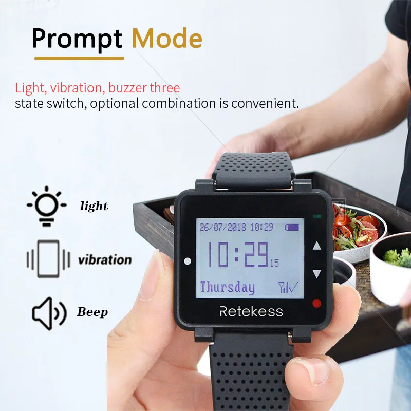 Retekess T128 Watch Receiver Wireless Pager 433.92MHz For Hookah Waiter Calling System Restaurant Equipment Office Cafe images - 6