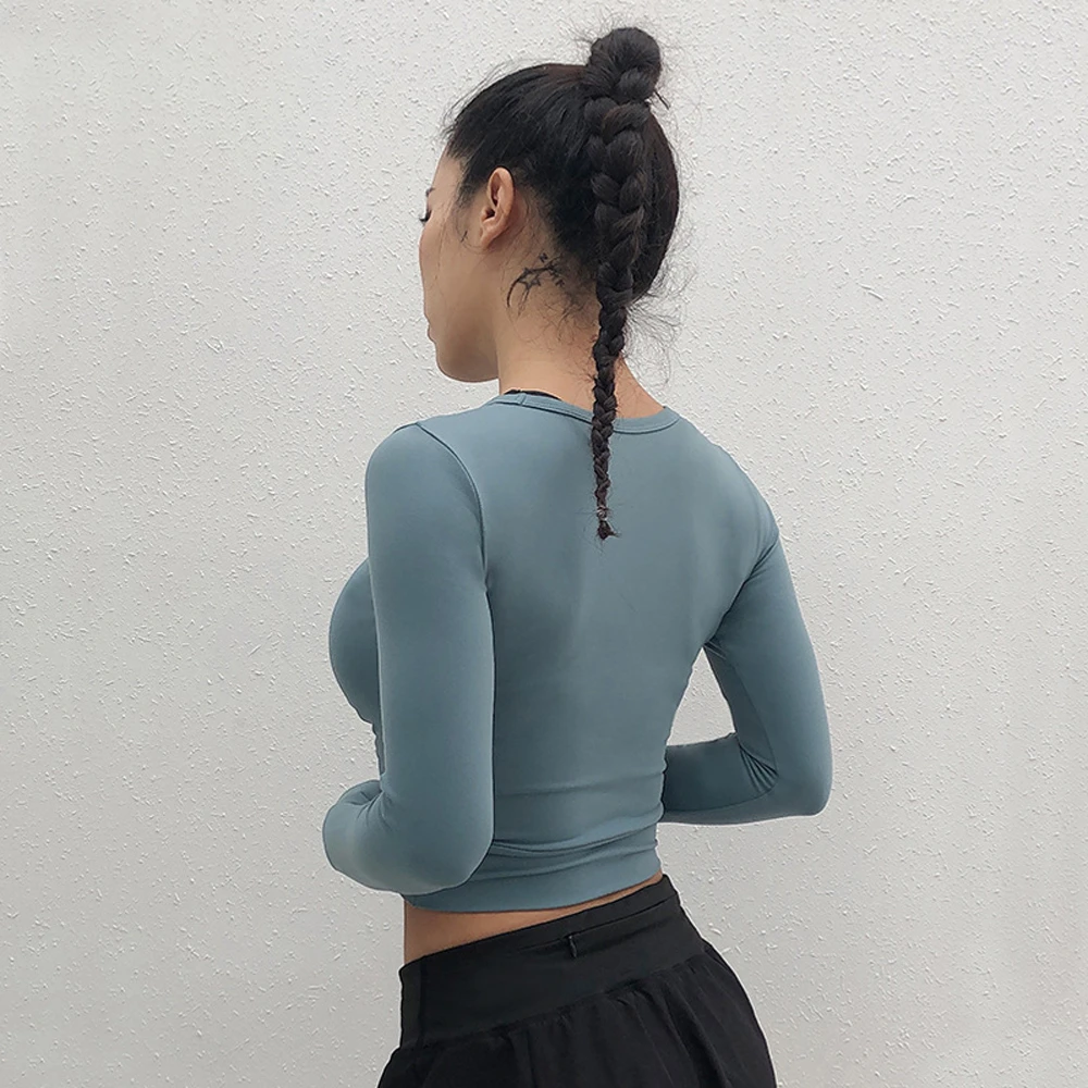 Сексуальный топ для йоги короткий с длинным рукавом женская спортивная рубашка