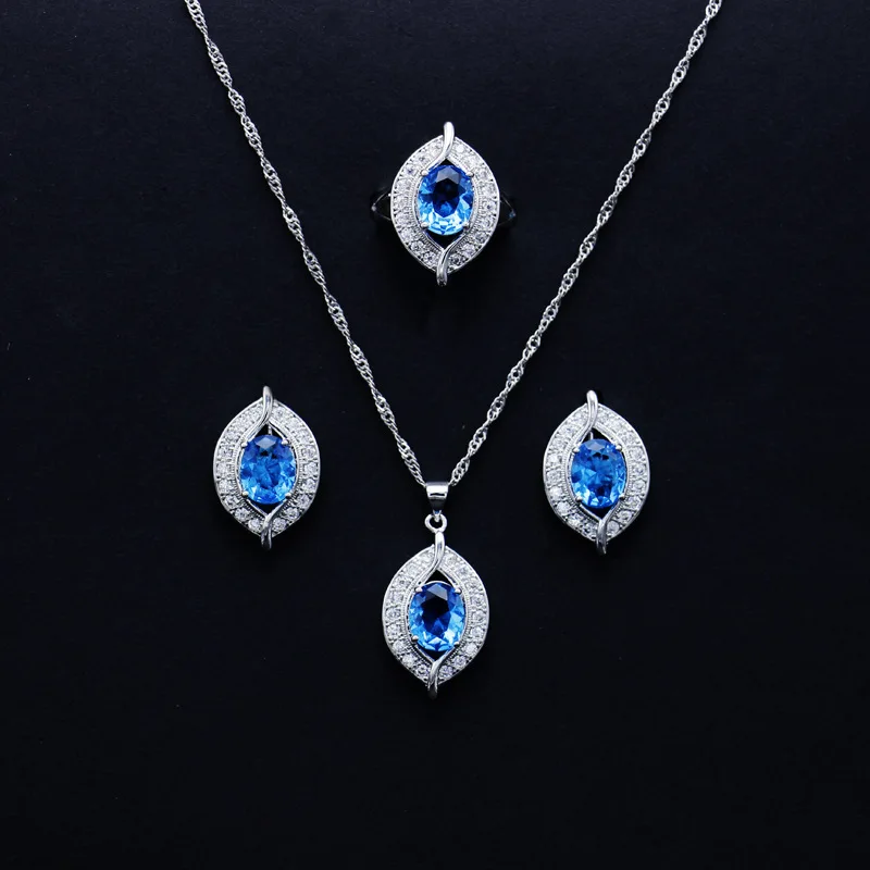 Блестящий комплект ювелирных изделий серебра глаз с фианитами пробы серьги