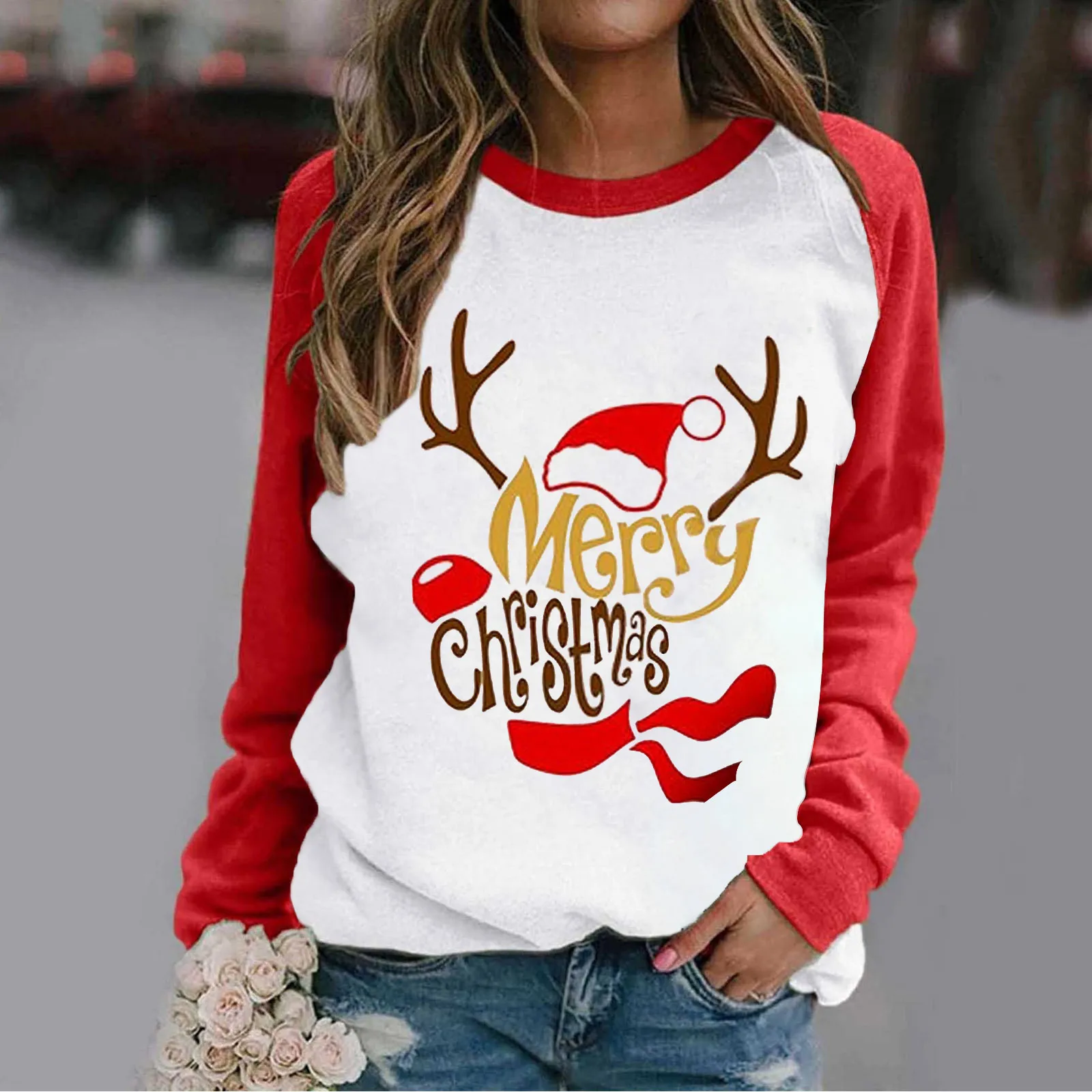 

Новые рождественские Толстовки, модная женская одежда, повседневные осенне-зимние женские Топы с длинным рукавом и рождественским принтом,...