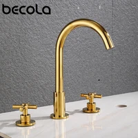 becola goldchrome bathtub dual handle faucet bathroom extra long water pipe three hole bathroom tap washbasin faucet golden