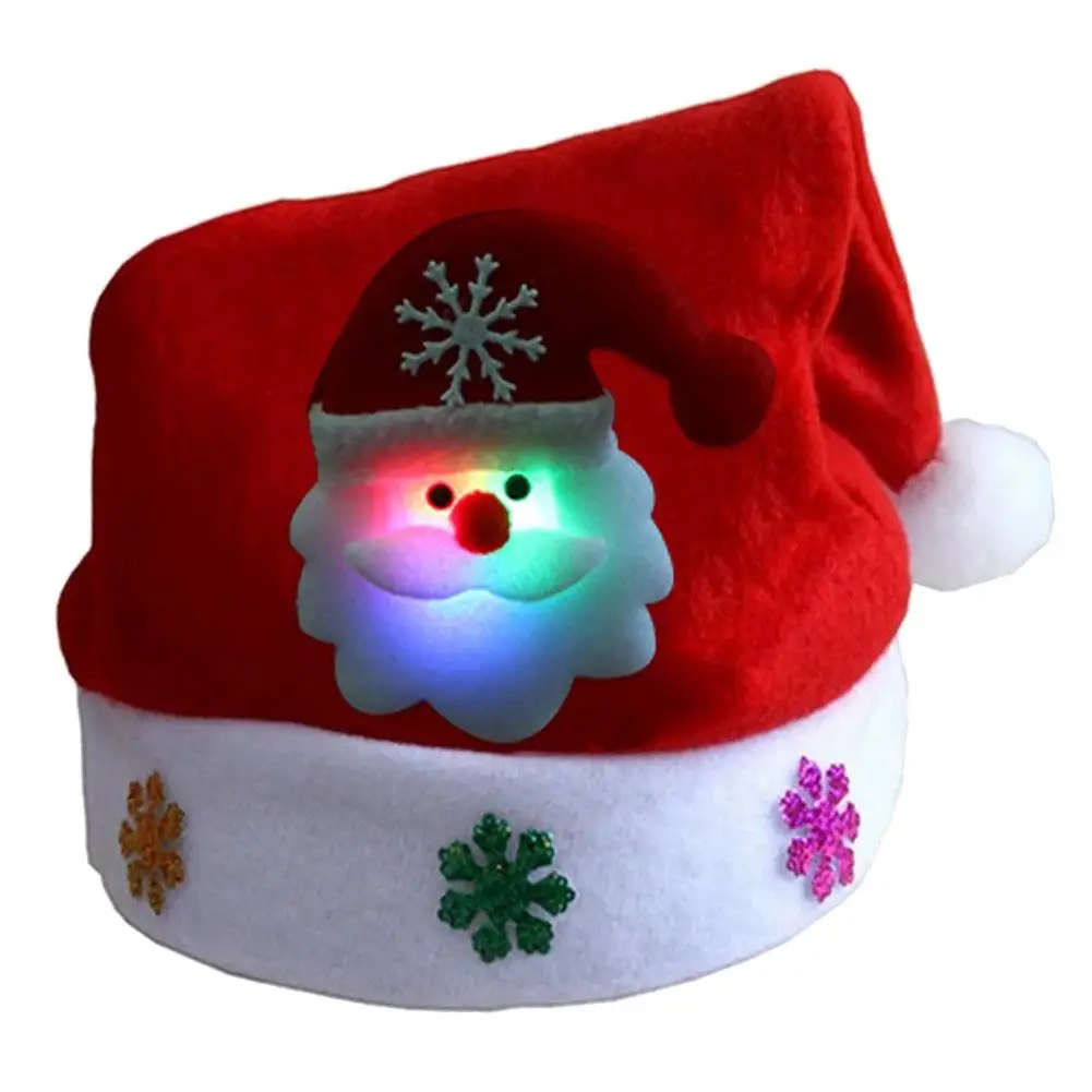 

1Pcs Merry Christmas Adult Kid LED Light Up Cap Santa Claus Snowman Elk Hat Xmas Parent-child Hat Gifts Festive Party Supplies
