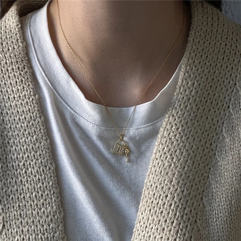 RUIYI 925 стерлингового серебра для женщин ключ замок кулон ожерелье девочек подарок