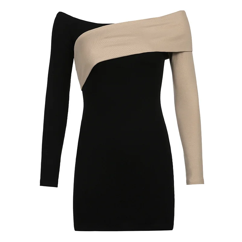 

Dress Women's Fashion Crop Top y2K Stitching Off The Shoulder One Line Collar Buttock Tight Skirt Short Skirt 2021 Spring New