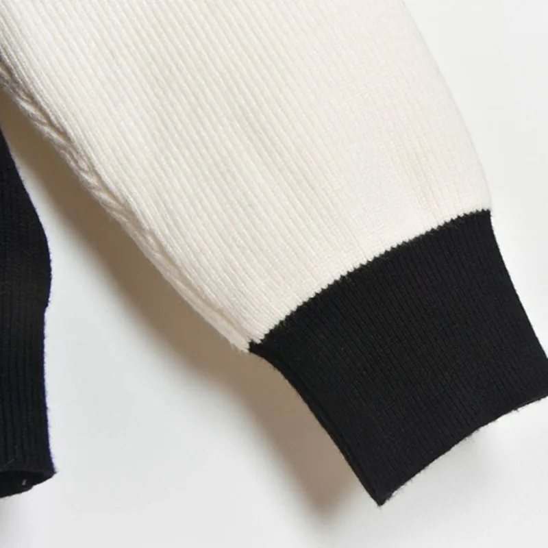 

Saythen New Asymmetrical Color Black White Matching Round Neck Long-sleeved Autumn And Winter Knitted Sweater Pullover Women