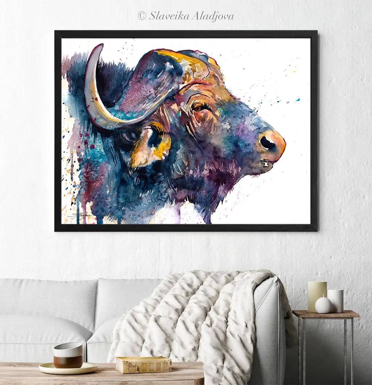 African buffalo Decor painting print by Slaveika Aladjova art animal illustration home decor Nursery gift Wildlife wall | Дом и сад