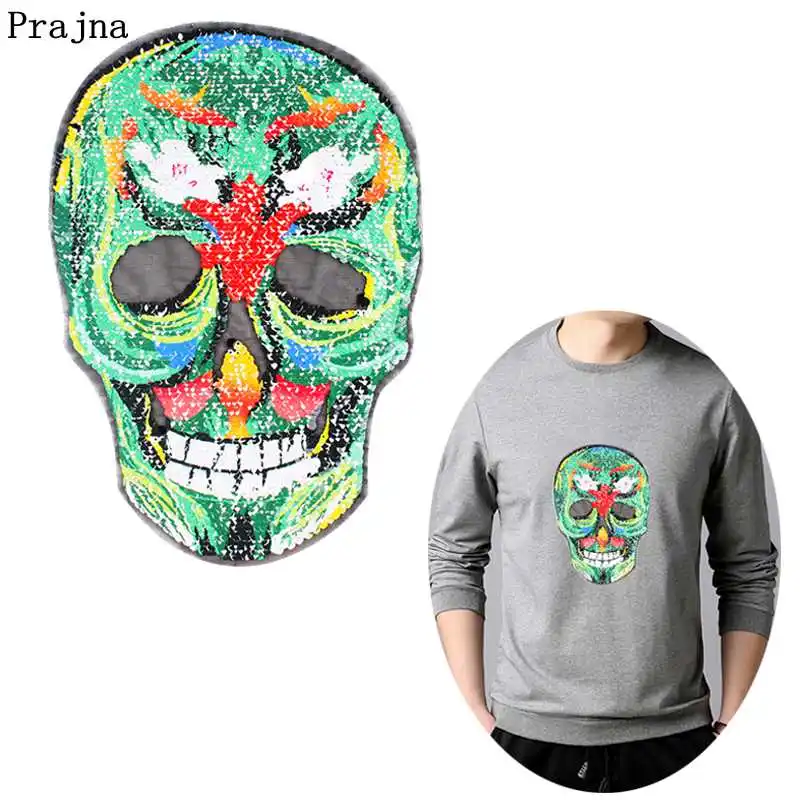 Патчи Prajna в стиле панк с черепом и двусторонними блестками нашивки для шитья