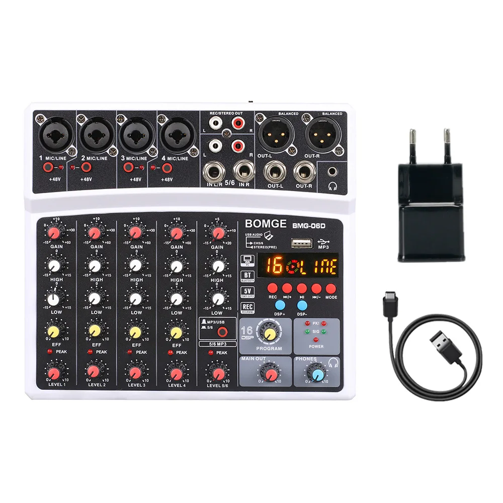 

6-channel Live Mixer Mixer Mobile Phone Bluetooth Sound Card Digital 16DSP Reverb Effect Model Number Certification Origin Type