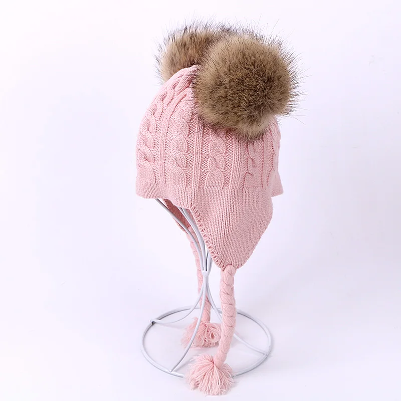 Детская шапка с помпоном из искусственного меха детская зимняя вязаная крючком