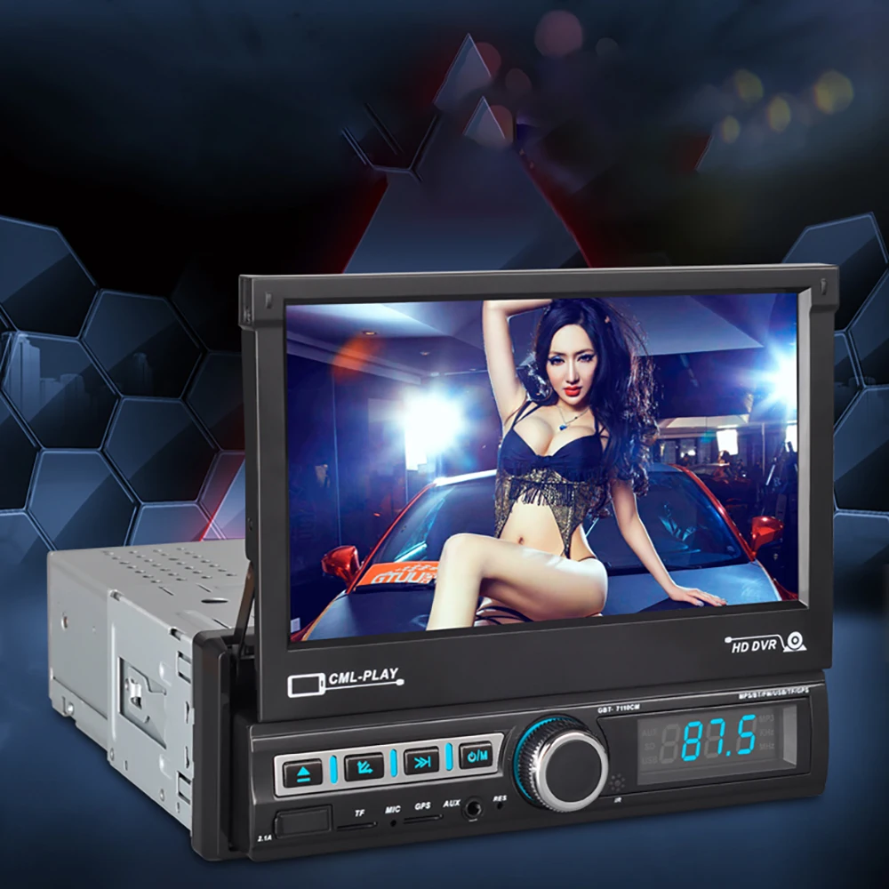 

Mirror Link Car MP4 MP5 Player Support Rear Camera 7"USB SD Stereo FM Radio Audio Video In-Dash 1DIN Electric Retractable Screen