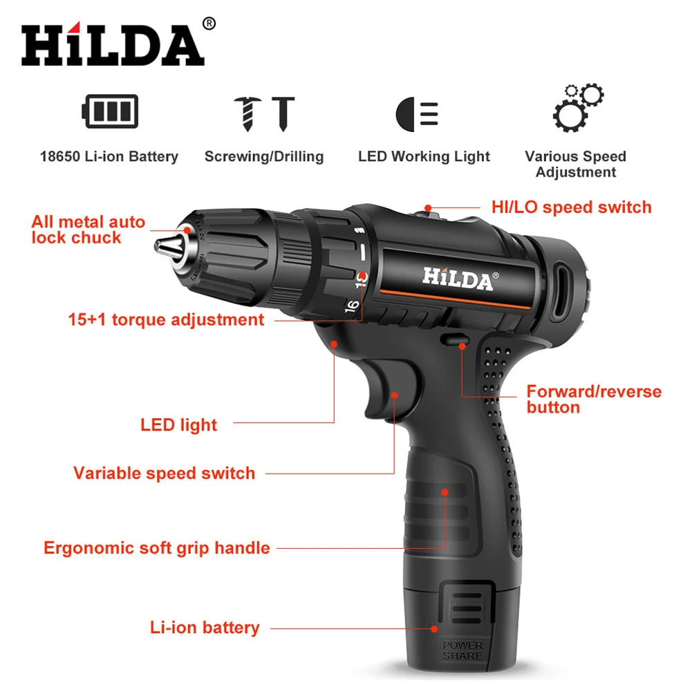 Электрическая дрель перезаряжаемый шуруповерт ручной литиевый аккумулятор