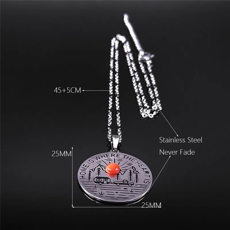 

Landscape Mountain Tree Car Sun Stainless Steel Opal Necklaces Silver Color Charm Necklaces Jewelry bijoux NXS04