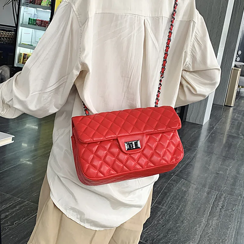 

Women's Lattice Quilted Handbags Rhombus Lattice Shoulder Bags Quality Leather Messenger Bag Sac Ladys Chain Flap Crossbody Bags
