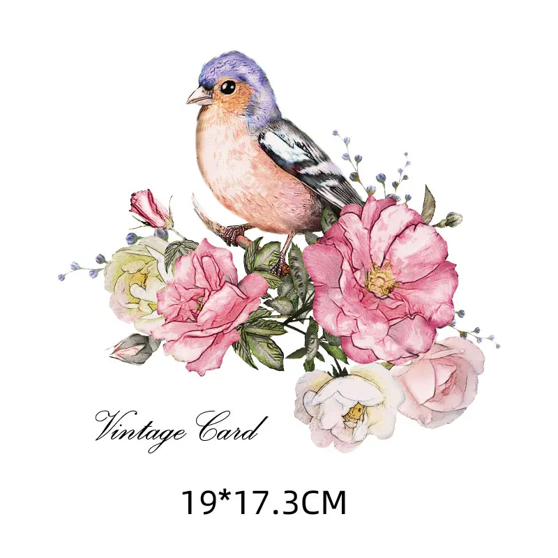 

19x17.3cm Colorful Flower Bird Iron On Patches For DIY Heat Transfer Clothes T-Shirt Thermal Stickers Decoration Printing