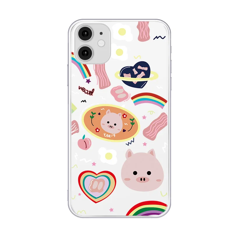 

Sweet rainbow piggy pig Fried eggs Phone Case for Apple iPhone 12 11 Pro Max XS Max XR X 7 8 Plus 12 mini 7Plus case Cute cover