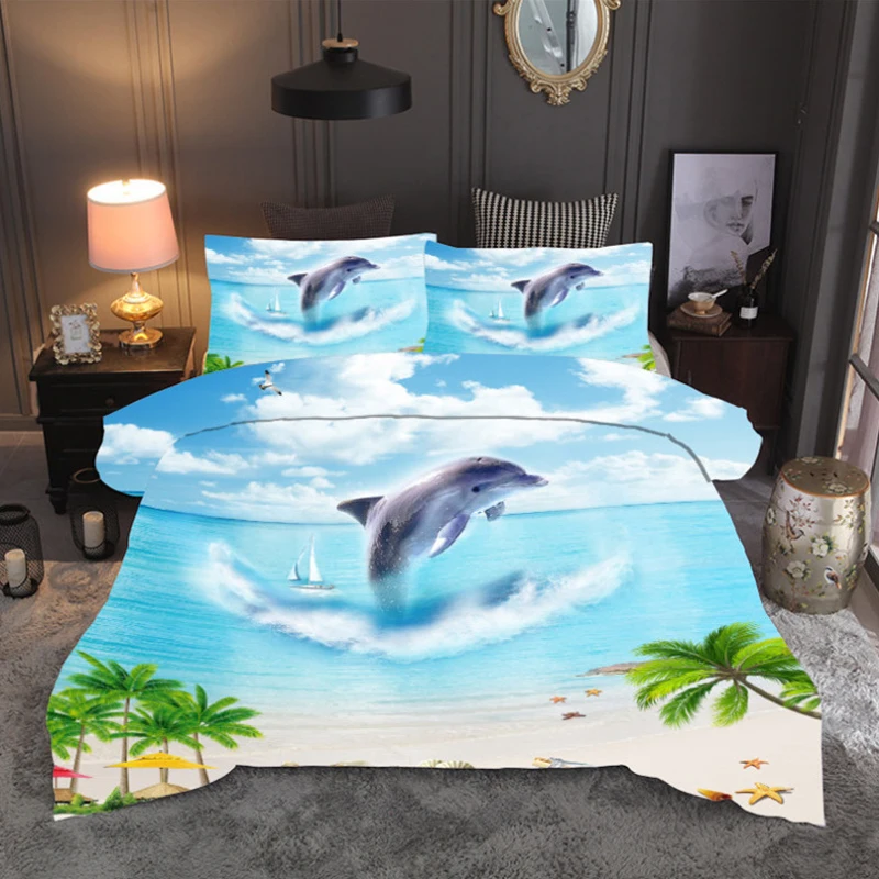 

Ocean beach Dolphin scenery 3D bedding set Duvet Covers Pillowcases twin full quenn king comforter bedding sets bed linen