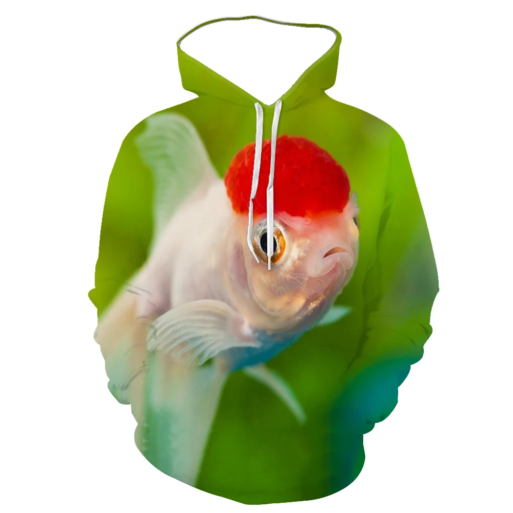 3DSpring And Autumn New Men's Crane Top Red Goldfish Print Hoodie Ocean Aquarium Small Fresh Fashion Fish  Pullover Customizable images - 6