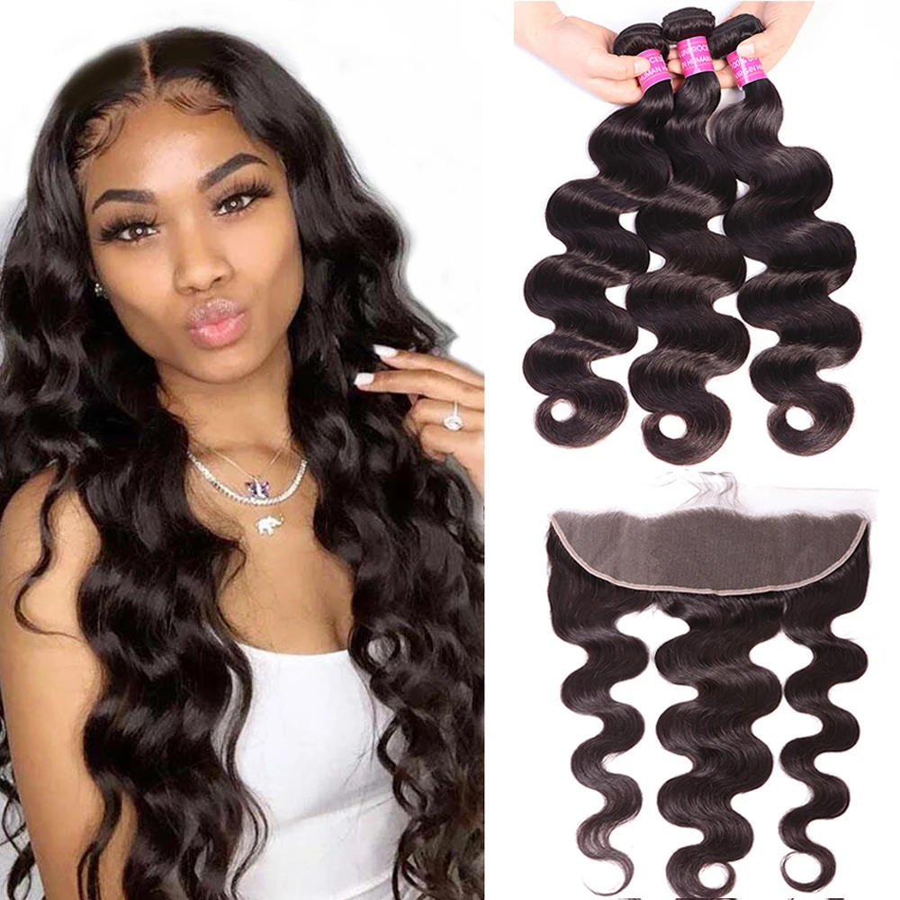 

Wigmy Body Wave Bundles with Closure Brazilian Virgin Body wave Human Hair 3 Bundles with Lace Closure