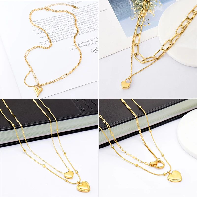 

MEYRROYU Stainless Steel New Romantic Geometric Pearl Heart Pendant Necklace For Women 2021 Trend Party Gift Fashion Jewelry