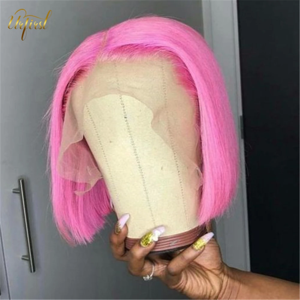 Pink Short Bob Wig Brazilian Part Lace Wig For Black Women Remy Ginger Human Hair Wigs PrePlucked Colored Burgundy 99J Lace Wigs