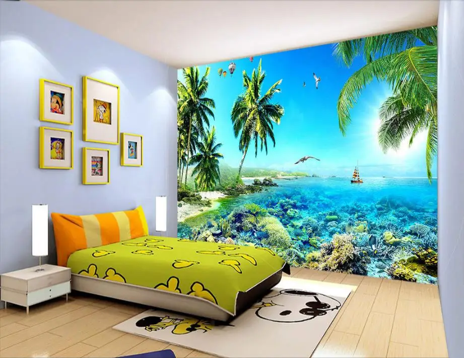 

wall paper mural 3d beach print silk wallpaper For any wall Custom size wallpapers for home walls