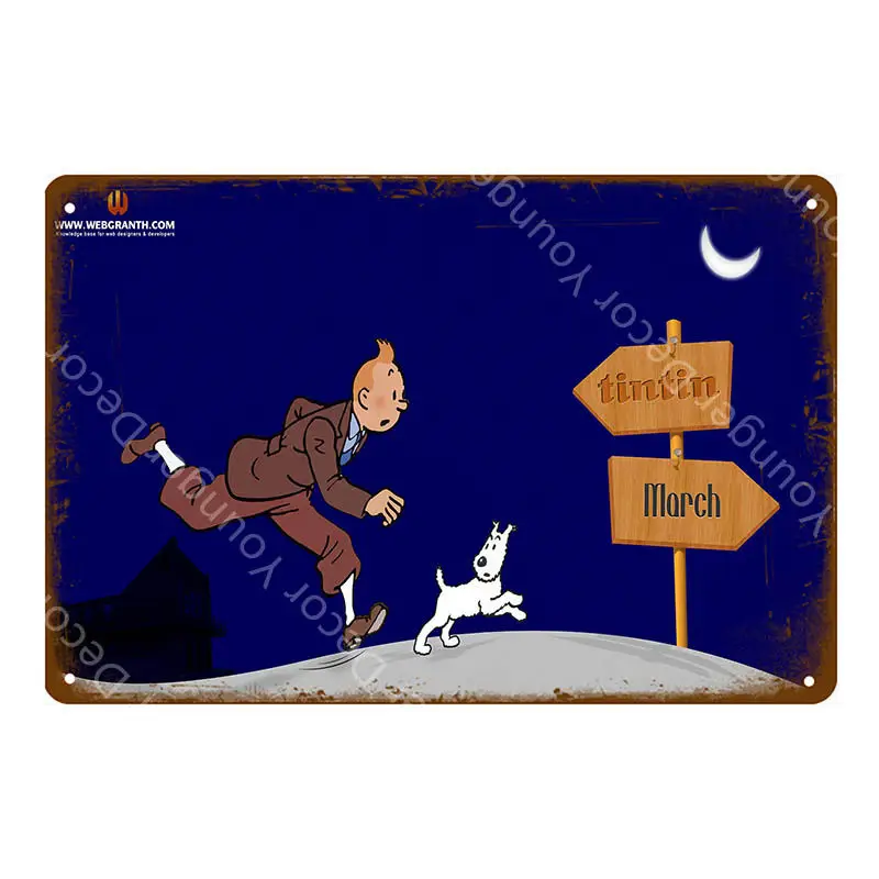 French Cartoon Movie The Adventures Of Tintin Metal Signs Vintage Wall Art Craft Painting Poster Home Bar Club Cafe Room Decor | Дом и сад