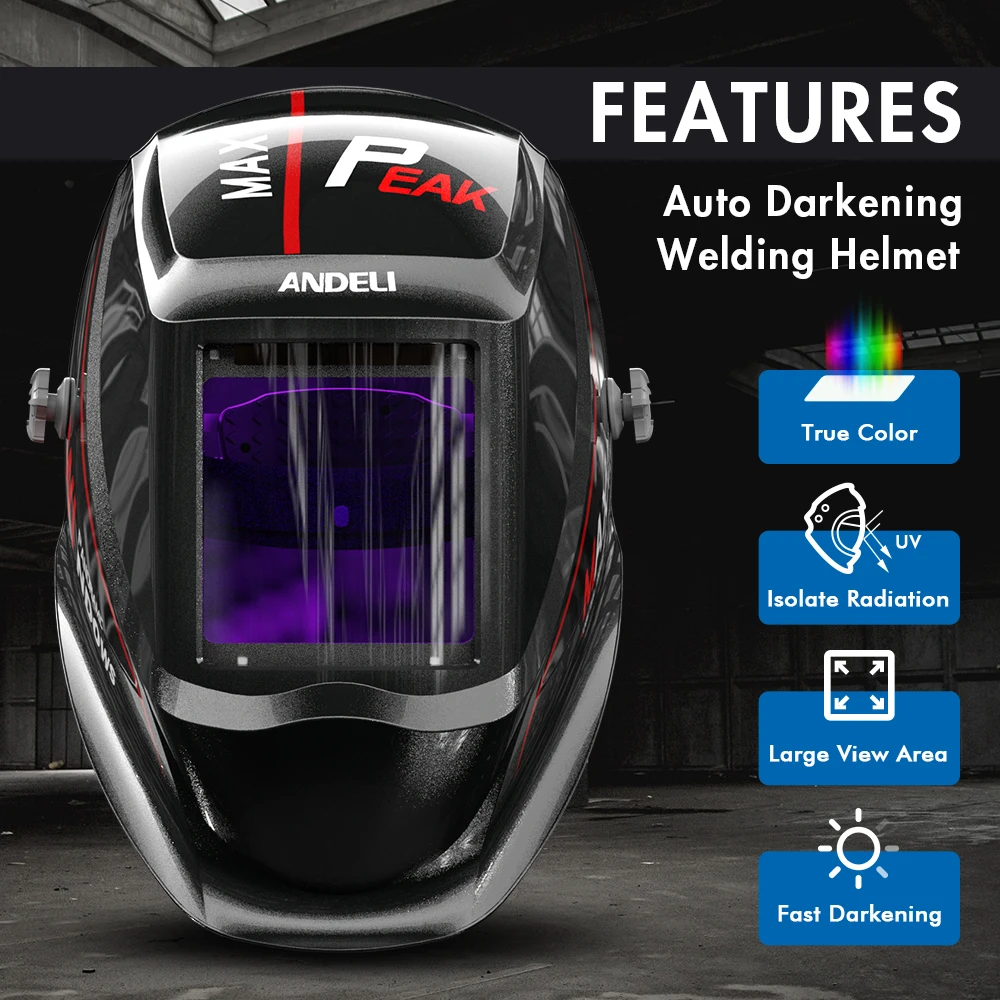 

ANDELI Welding Helmet Large Viewing Solar Auto Darkening True Color Mask for Grinding Welding 4 Arc Sensors 1/1/1/2 Optical