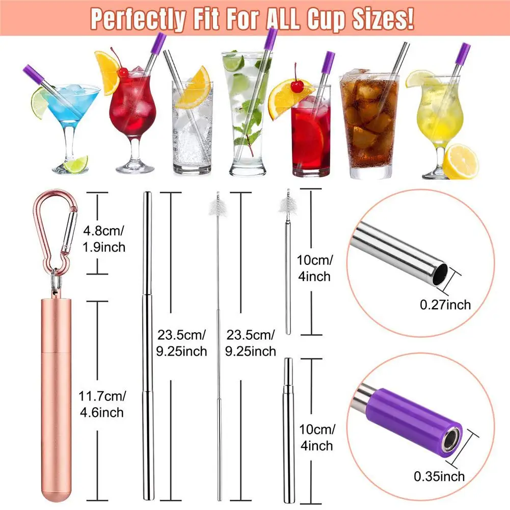 Экологически чистая Складная соломенная 304 телескопическая из нержавеющей стали