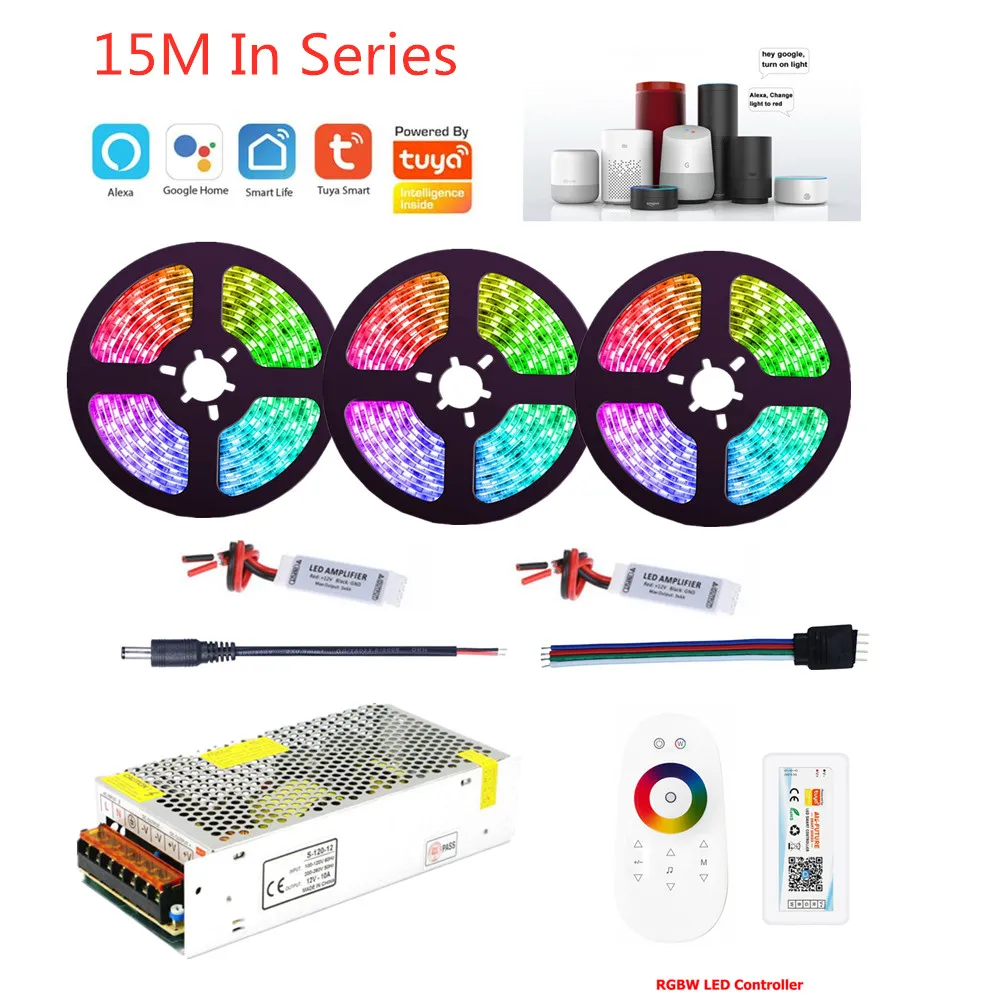 

DC12V RGB5050 LED Strip Light Tuya WiFi Controller Lamp Ribbon 5M 10M 15M Work With Phone Alexa Voice Control Tape For House Dec