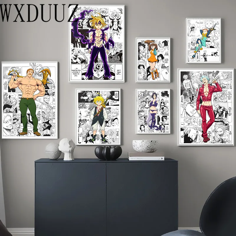 Винтажная Аниме Фигурка семи смертных грехов плакат черно-белый бан/Кинг