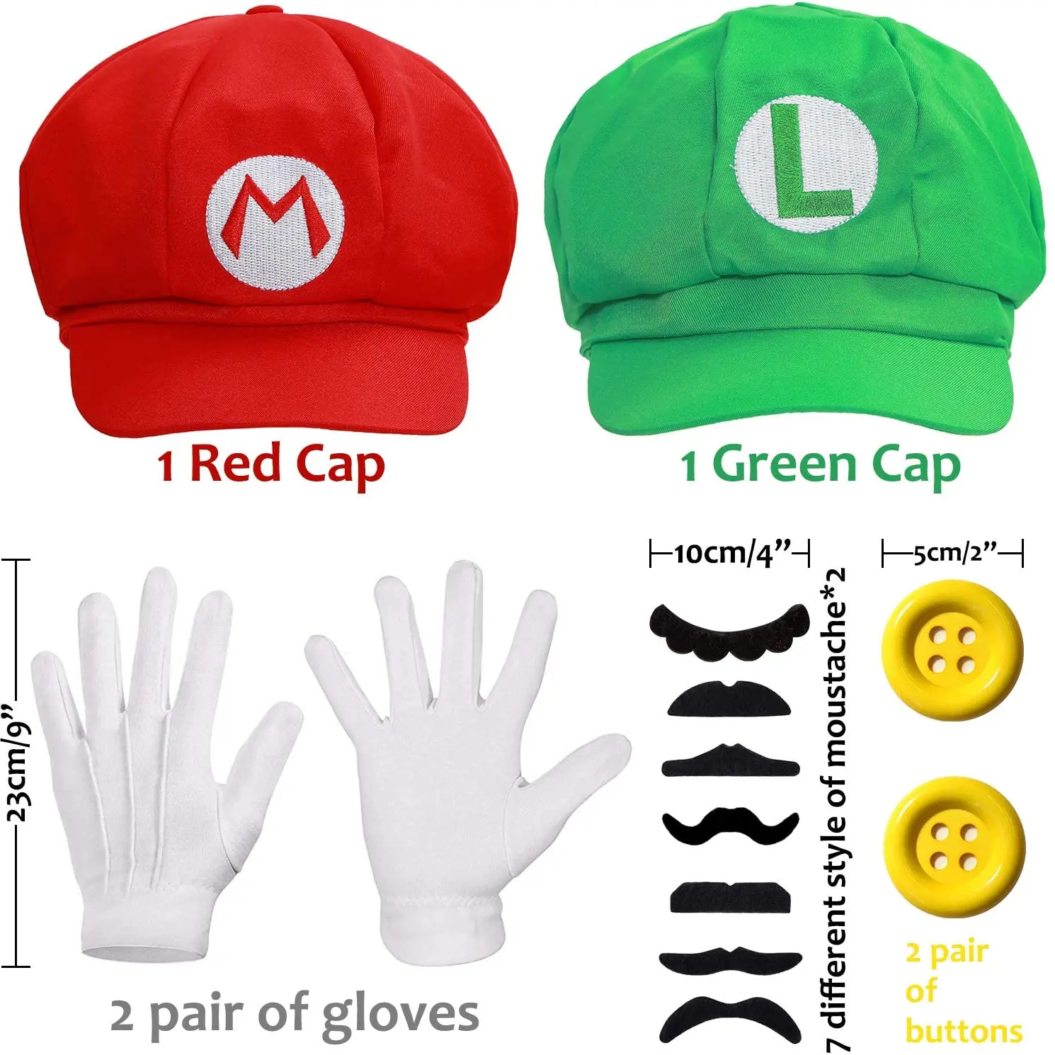 Комплект для костюма Super Mario включая красную шапочку верховой езды Марио + 2 белых