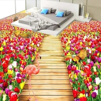 custom 3d mural tulip flowers corridor floor sticker for room decoration vinyl thicken self adhesive wallpaper tiles waterproof